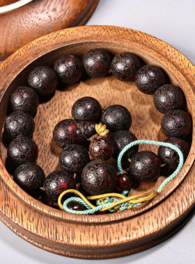 古玩收藏老花梨木盒装琥珀圆珠手串手链文玩男女佛珠十八子手持链