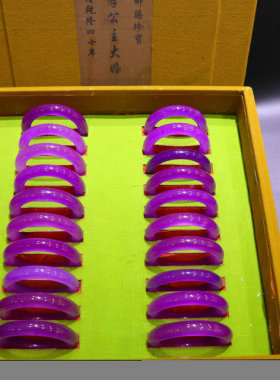 精品收藏老翡翠女款手镯老坑冰种料紫罗兰翠玉旺夫百搭款手环套装