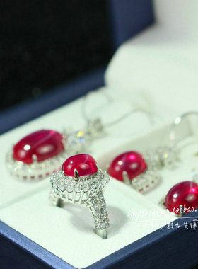 精品红宝石项链耳环三件套组合套装女款复古时尚百搭首饰品