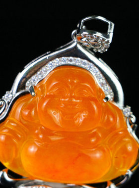 缅甸高冰种黄翡翠佛公弥勒佛吊坠冰种黄翡笑佛项链玉坠玉佩佛挂件