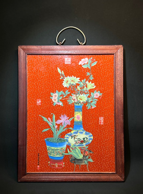 精品景德镇粉彩花鸟瓷板挂画中式实木框老瓷板装饰画酒店客厅壁画