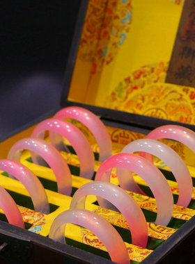 精品收藏级老翡翠女款手镯老坑冰种料老翠玉桃粉旺夫百搭老玉手环