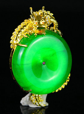 精品老翡翠冰种阳绿金镶玉平安扣项链吊坠女款百搭毛衣链项链挂件