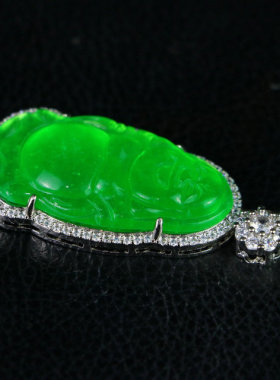 缅甸翡翠玉笑佛项链吊坠冰种满阳绿佛公吊坠帝王绿弥勒佛玉佩挂件