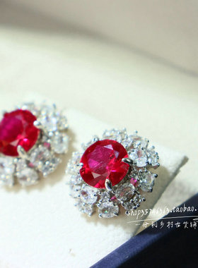 精品多面红宝石项链耳环三件套组合套装女款复古时尚百搭首饰品