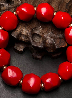 藏传老琉璃多棱珠红手串链流光老形瓜珠男女款佛珠百搭手持链转运