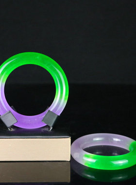 文玩高冰种阳绿老翠玉圆条手镯老翡翠玉三色胖条正圈手环玉镯