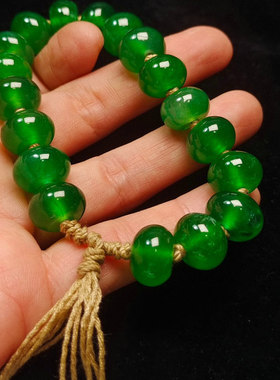 缅甸老坑老翡翠玉石圆珠手串老坑冰糯种帝王满绿平安转运佛珠手链