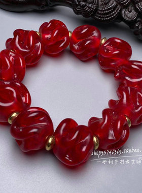 藏红手工老琉璃佛珠手串手链扭转乾坤男女本命转运佛珠首饰品百搭