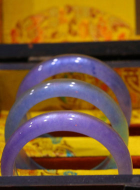 精品收藏级老翡翠紫罗兰手镯老坑冰种料老翠玉旺夫百搭款老玉手环