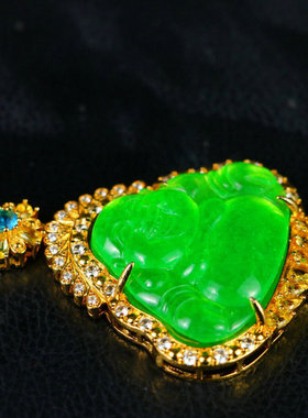 正品翡翠玉笑佛吊坠冰种满阳绿佛公项链吊坠弥勒佛女款毛衣链挂件