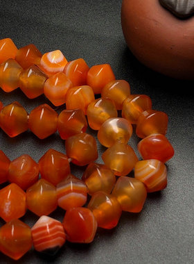 西亚天然老红玛瑙桶珠项链缠丝唐润老玛瑙算盘珠玉髓108佛珠念珠