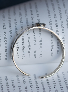 泼墨。999足银  翡翠镶嵌    银镯手饰手镯    开口手环