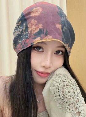 复古扎染堆堆帽女春夏显脸小