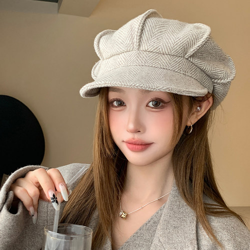 英伦风复古云朵贝雷帽子女宽檐显脸小春秋季新款文艺八角帽画家帽 - 图2