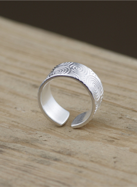 开口戒指纯银原创情侣宽版宇宙