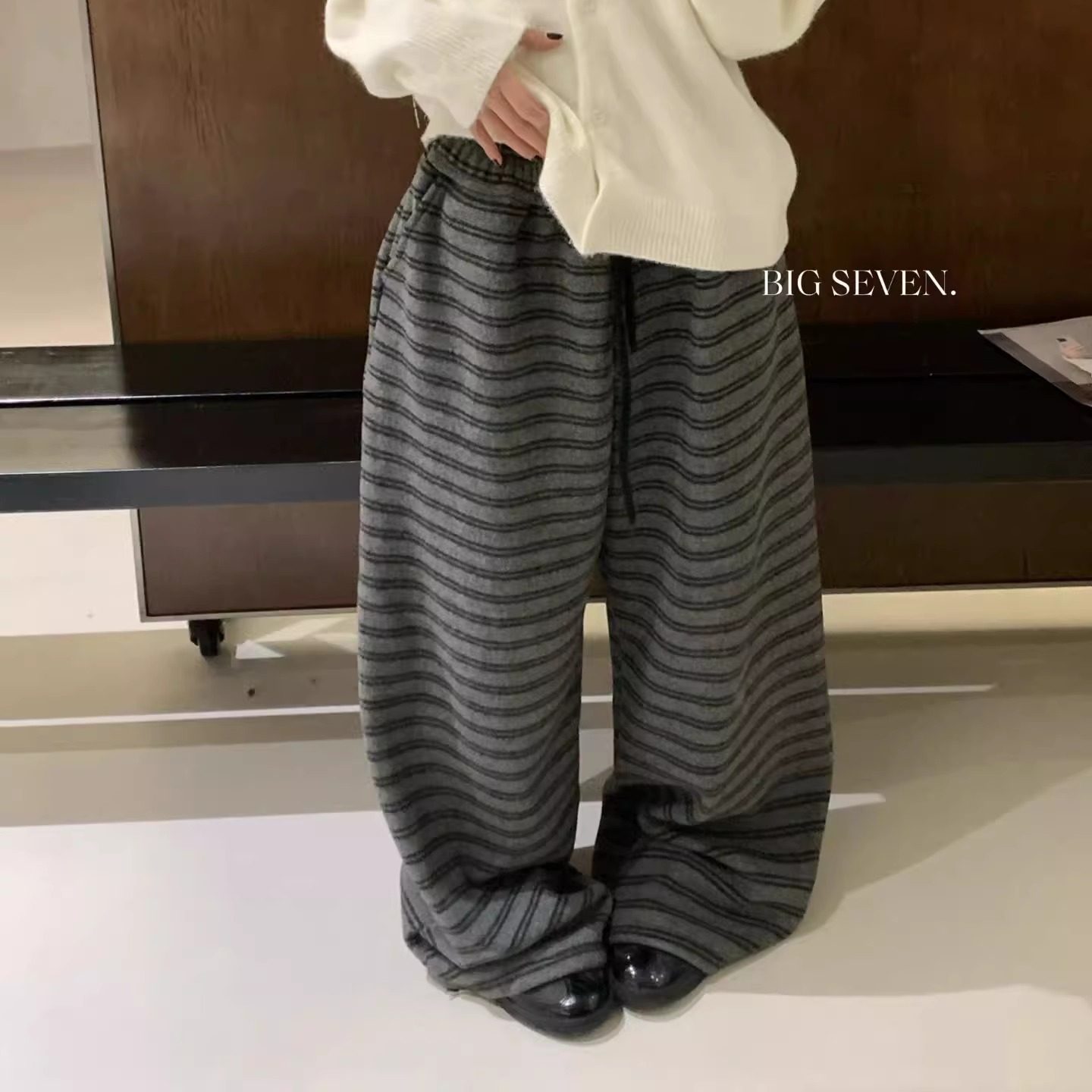 大7女21723冬季韩版宽松大码胖mm慵懒休闲仿羊绒抽绳直筒阔腿长裤,淘宝优惠券,粉丝福利购,淘宝优惠卷