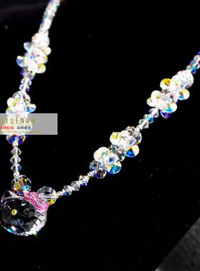 可爱卡通凯蒂猫头奥地利水晶项链