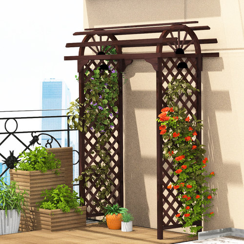 防腐木拱门花架爬藤架木质拱形户外鲜花月季实木别墅院子花园支架 - 图0