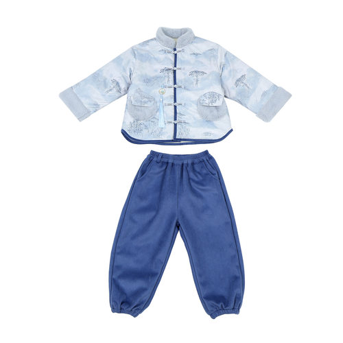 男童唐装汉服棉衣秋冬套装新中式复古国潮儿童宝宝元旦新年表演服 - 图3