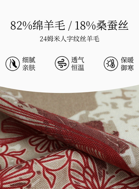 万事利重磅丝羊毛围巾锦鱼绘