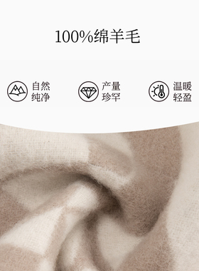 万事利秋冬新款绵羊毛围巾保暖双面印花100%绵羊毛流苏围巾长安乐