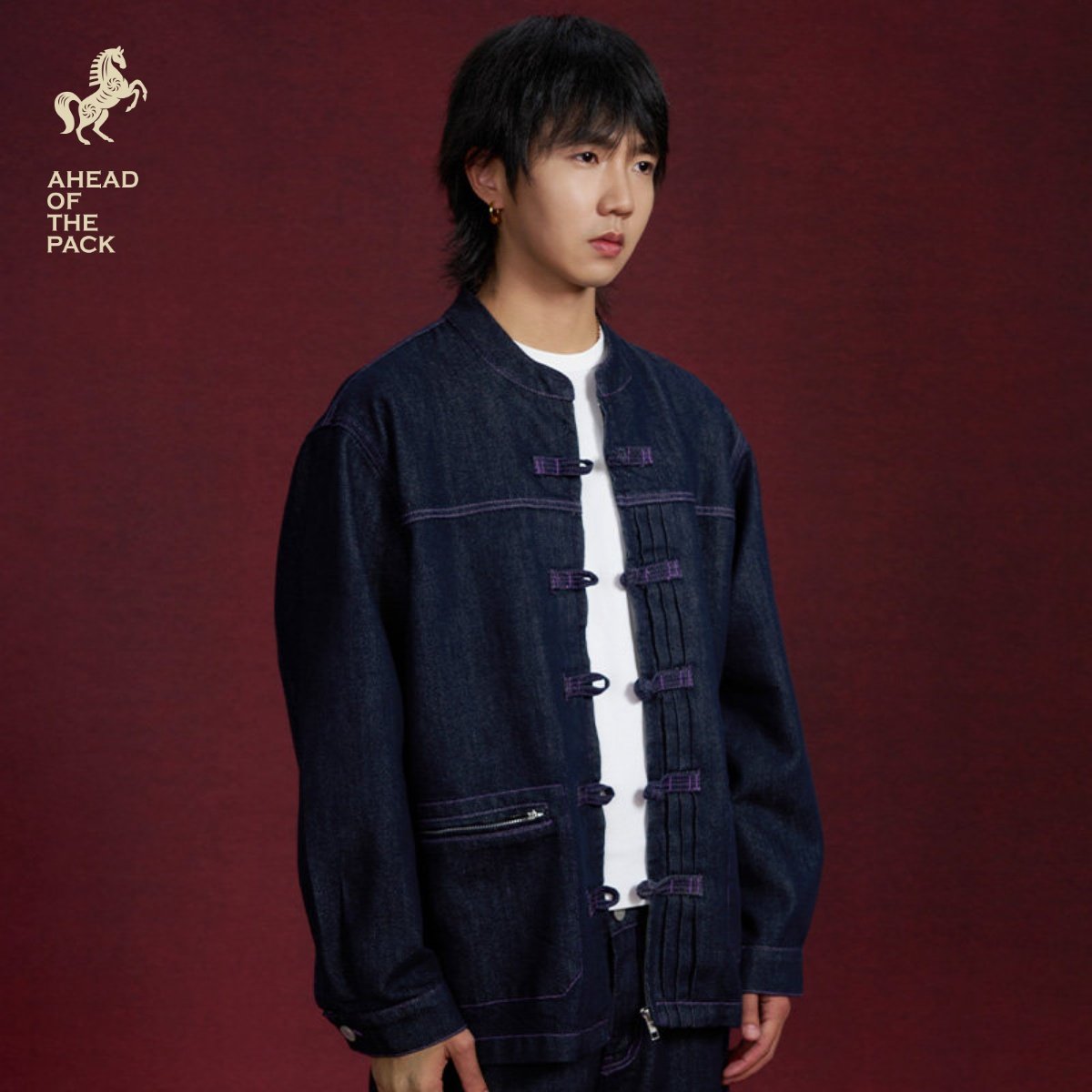 Gastation马年牛仔唐装 国风盘扣新年原牛新中式外套圆领挺阔舒适,淘宝优惠券,粉丝福利购,淘宝优惠卷