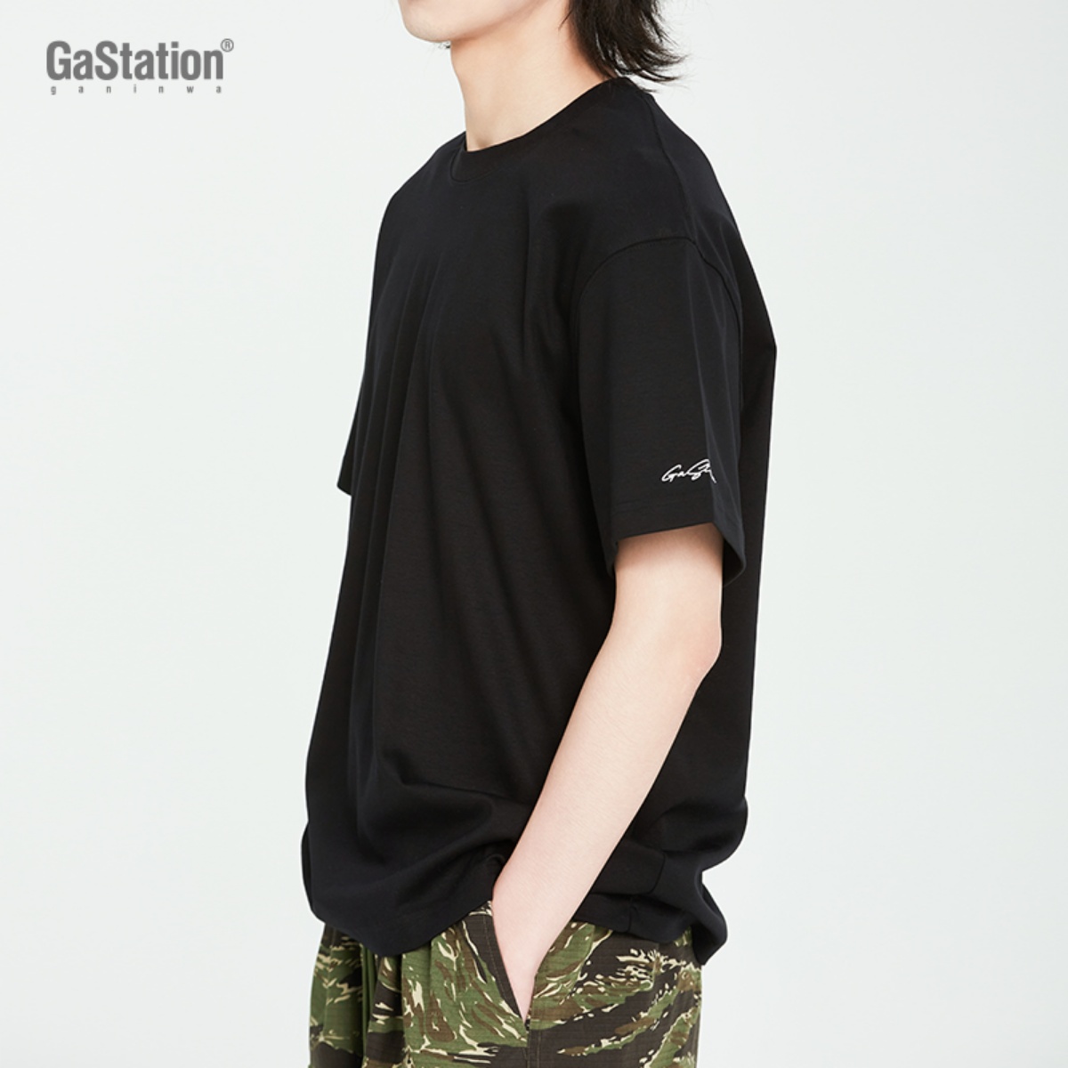 GaStation液氨T恤纯色打底男女同款百搭宽松短袖纯棉 - 图1