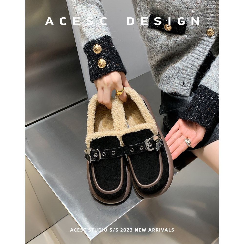 艾斯臣乐福鞋女秋冬新款加绒毛毛鞋时尚外穿一脚蹬豆豆鞋,淘宝优惠券,粉丝福利购,淘宝优惠卷
