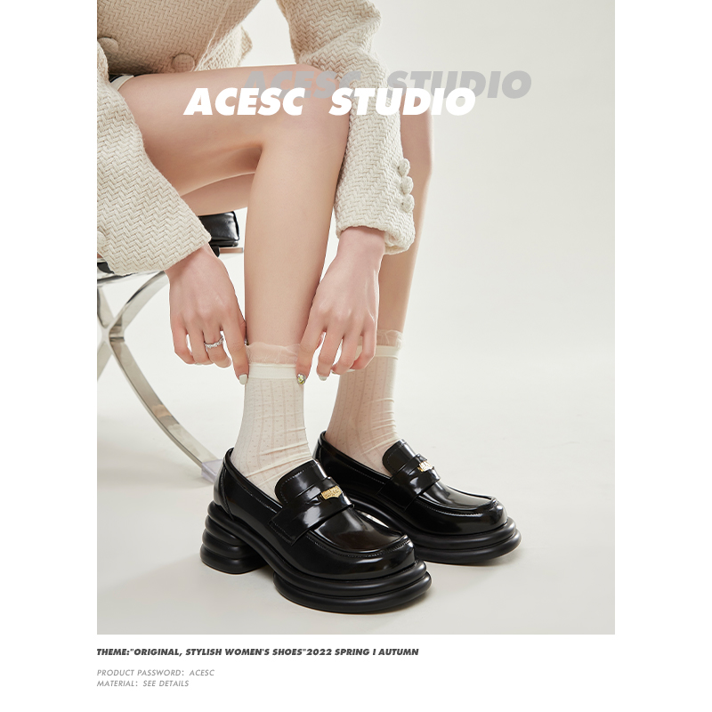 艾斯臣超软厚底乐福鞋女真皮春秋新款百搭复古英伦小皮鞋 - 图2