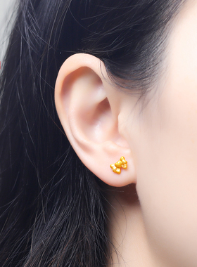 老克勒黄金爱心蝴蝶结耳钉足金