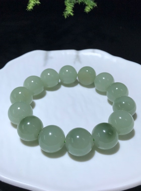 儒贤玉道新疆和田玉籽料翠青手串卡14翠色渐变男女单圈同款