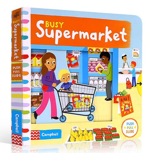 英文原版Busy Book系列shopping繁忙的超市Fire Station/zoo/Supermarket公园Park机场Airport宝宝启蒙认知手指机关推拉书绘本 - 图3