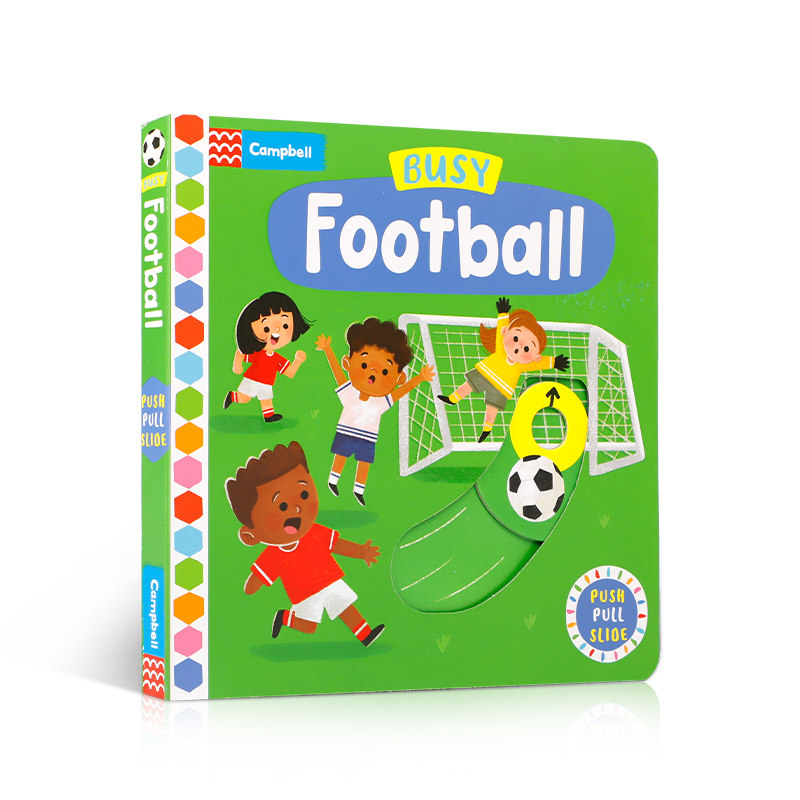 英文原版 Busy Football Board Book 忙碌的足球 一起来踢足球吧 2-6岁宝宝儿童趣味益智亲子互动抽拉机关书 生活体验纸板书