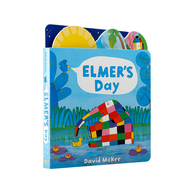 英文原版绘本 Elmer's Day 花格子大象艾玛的一天 0-2岁低幼儿童英语启蒙认知绘本 宝宝撕不烂纸板书 亲子互动共读早教故事书