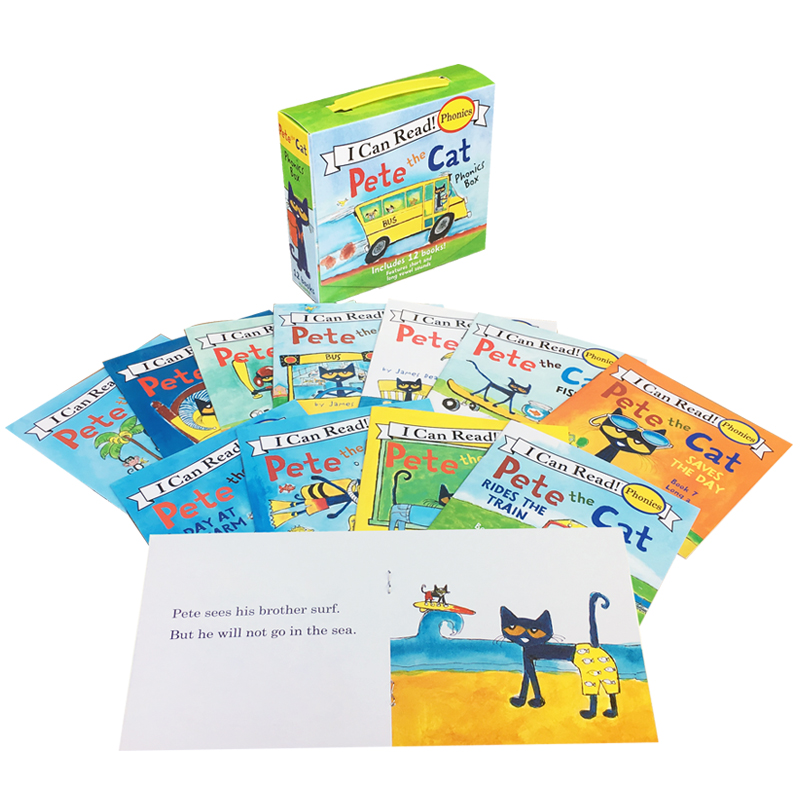 英文绘本Pete the Cat Phonics 12册盒装皮特猫自然拼读icanread第一阶段英语入门启蒙i love my white shoes同系列PetetheCat-图2