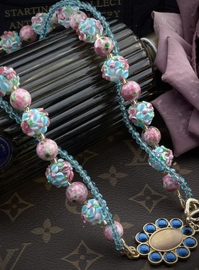 中古Vintage复古时尚精致甜美老料琉璃穆拉诺珠子双层项链