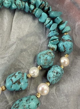 中古vitiate 时尚百搭设计款藏青色拼接淡水珍珠项链