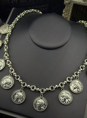 中古Vintage复古古典气质个性小众金币元素套装项链手链