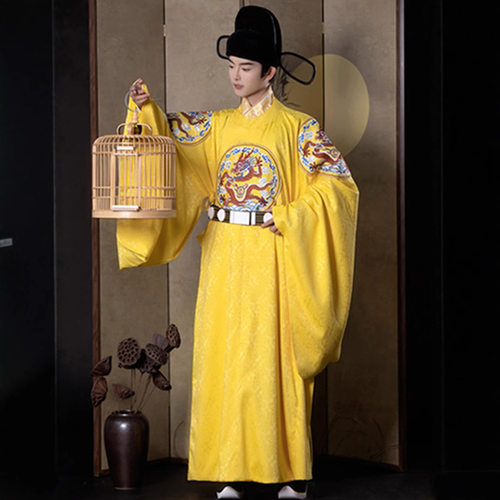 正版原创2026新款刺绣圆领袍男款汉服公官服暗纹婚服中式婚礼套装 - 图2