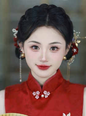 旗袍头饰新娘花朵发夹流苏步摇妆