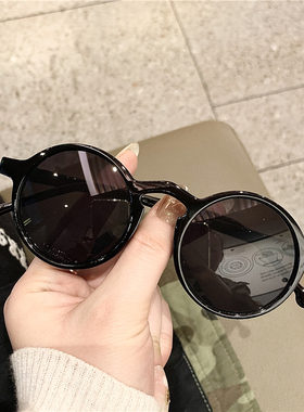 复古圆形太阳镜女潮可爱韩版潮拍照防紫外线小框原宿风素颜墨镜男