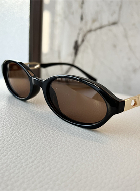 港风复古红色椭圆小框防晒墨镜