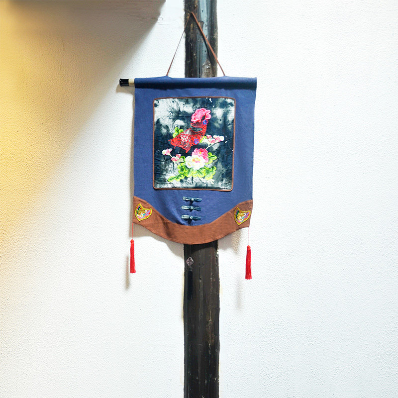 丹凤创意中式古典家居软饰布艺牡丹鲤鱼绣花布饰画卷壁饰挂画挂饰,淘宝优惠券,粉丝福利购,淘宝优惠卷