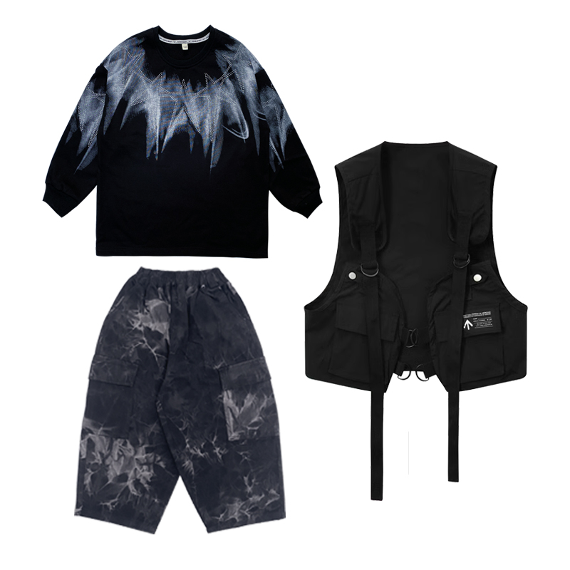 街舞儿童潮服男童架子鼓表演服女童嘻哈hiphop炸街大童演出服套装 - 图3