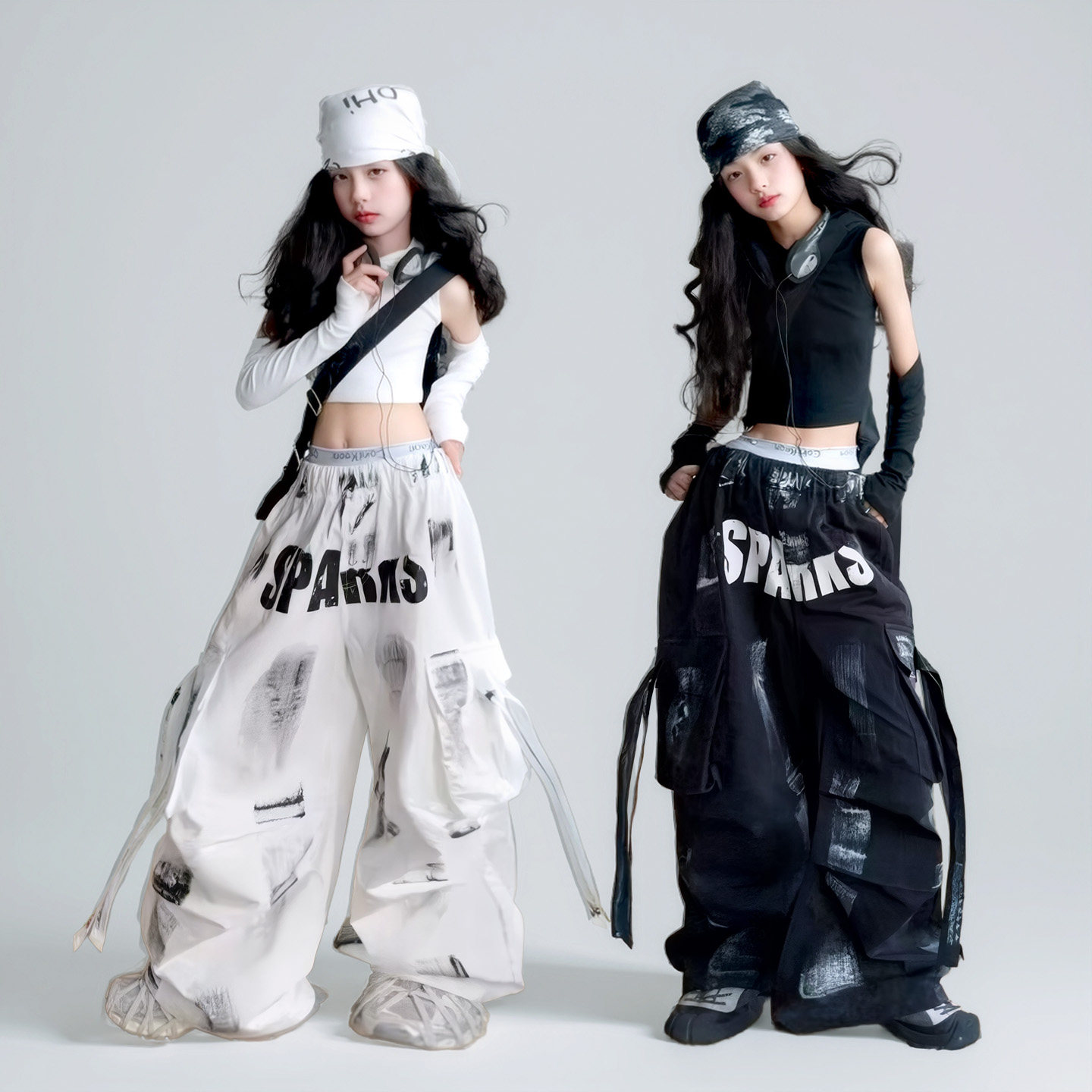 女童爵士舞服装少儿街舞嘻哈hiphop短袖潮酷女孩工装裤演出服套装,淘宝优惠券,粉丝福利购,淘宝优惠卷