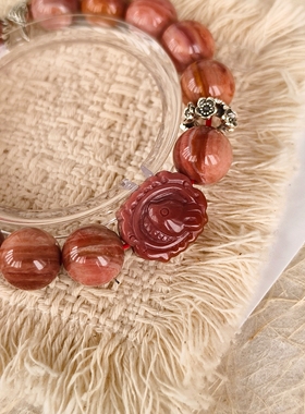 仅一串！安哥拉红兔子牌242天然阿拉善彩玉玛瑙手串女生生日礼物