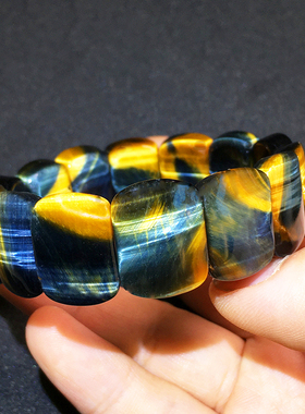 天然虎眼石手牌黄蓝梦幻虎睛石男士手串男款手镯超大宽版霸气款