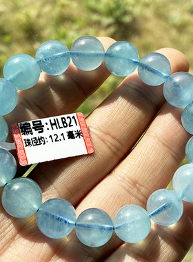 天然海蓝宝手串6mm蓝色海蓝宝一物一图10mm单圈水晶手串饰品