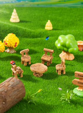 创意复古桌椅板凳小狐仙装饰摆件